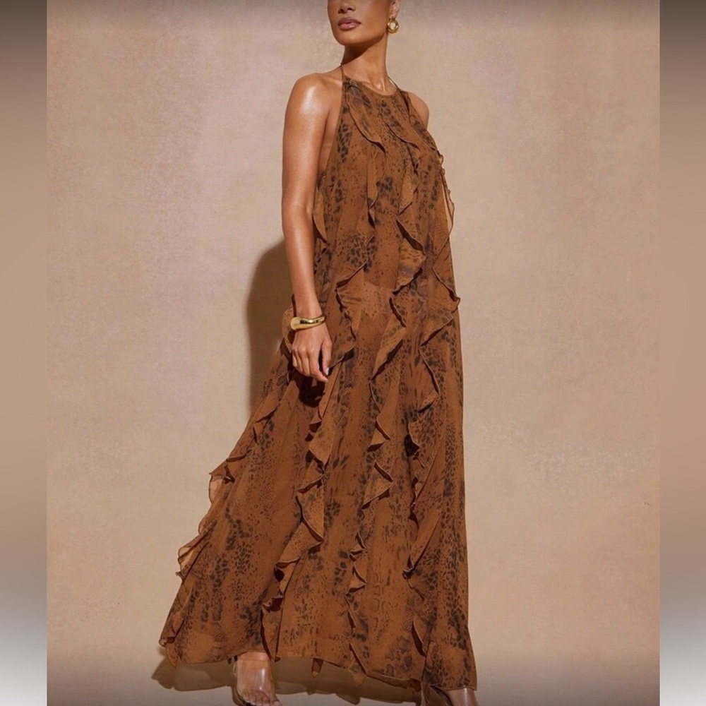 Sienna Ruffled Backless Halter Maxi Dress - Picture 4 of 8